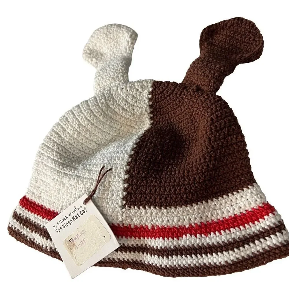 Crochet Puppy Dog Hat Cap Child’s Size 1-2T NWT White Brown Kid’s Crochet Hat‎